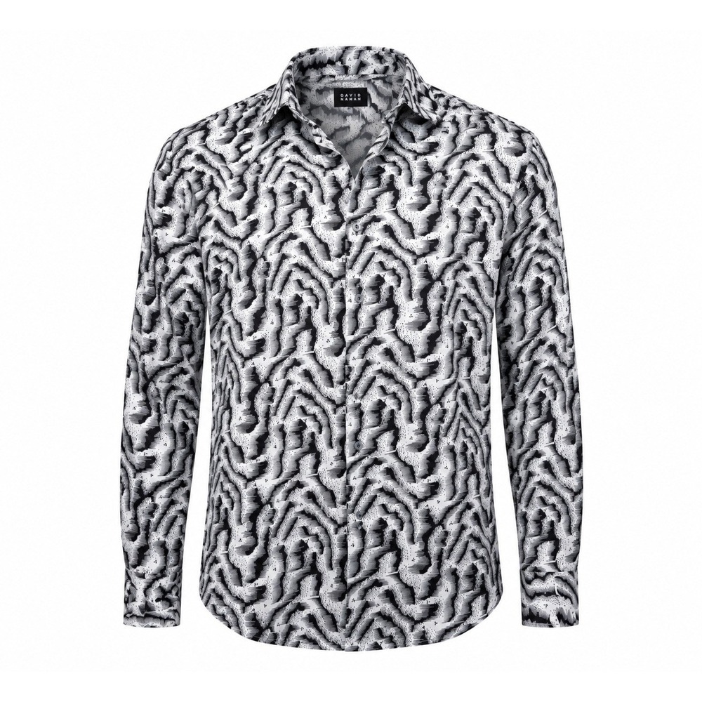 David Naman Button Up Shirt Mens Medium Black White Abstract Print Long Sleeve